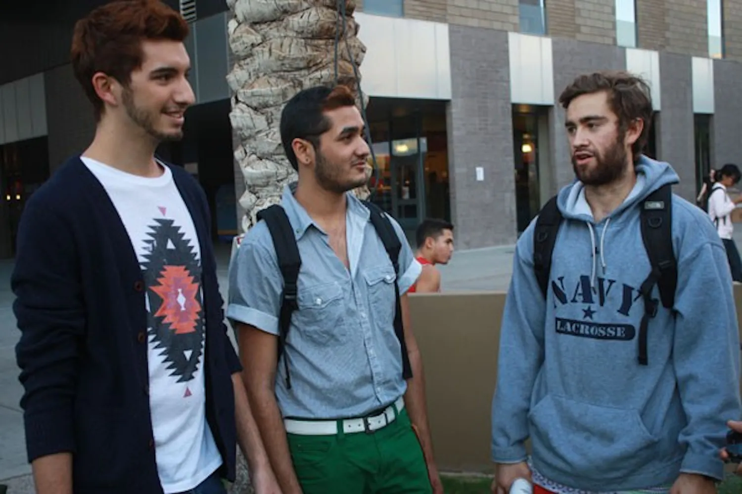 Sustainability junior Chris Moorman, theatre freshman Imran Malik and business sophomore John Tarbox are all participated in No Shave November. The idea of not having to get up every morning and shave really appealed to these young students. (Photo by Hector Salas Almeida)