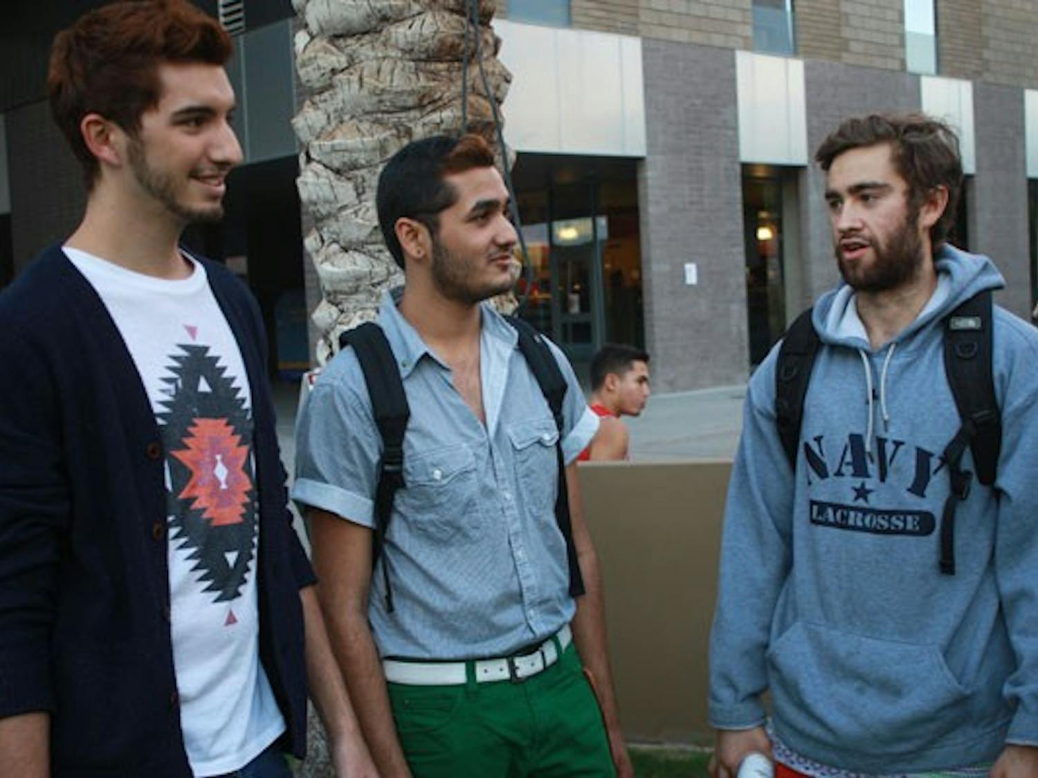 Sustainability junior Chris Moorman, theatre freshman Imran Malik and business sophomore John Tarbox are all participated in No Shave November. The idea of not having to get up every morning and shave really appealed to these young students. (Photo by Hector Salas Almeida)