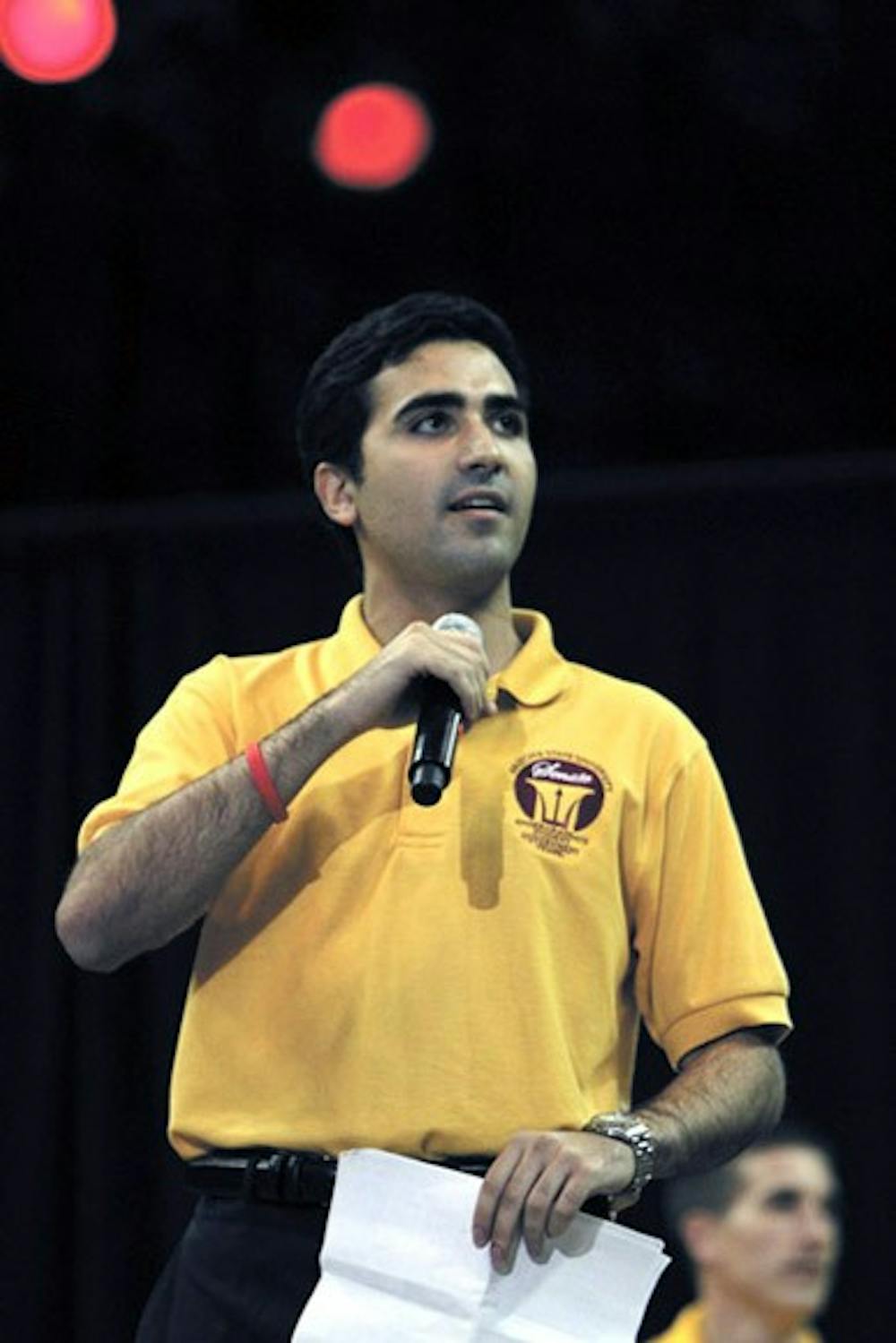 USG President, Mark Naufel, speaks to a room of incoming freshman students at the 2012 Fall Welcome Ceremony on Aug. 21. Naufel stressed the importance of getting involved and having school pride. (Photo by Sam Rosenbaum)
