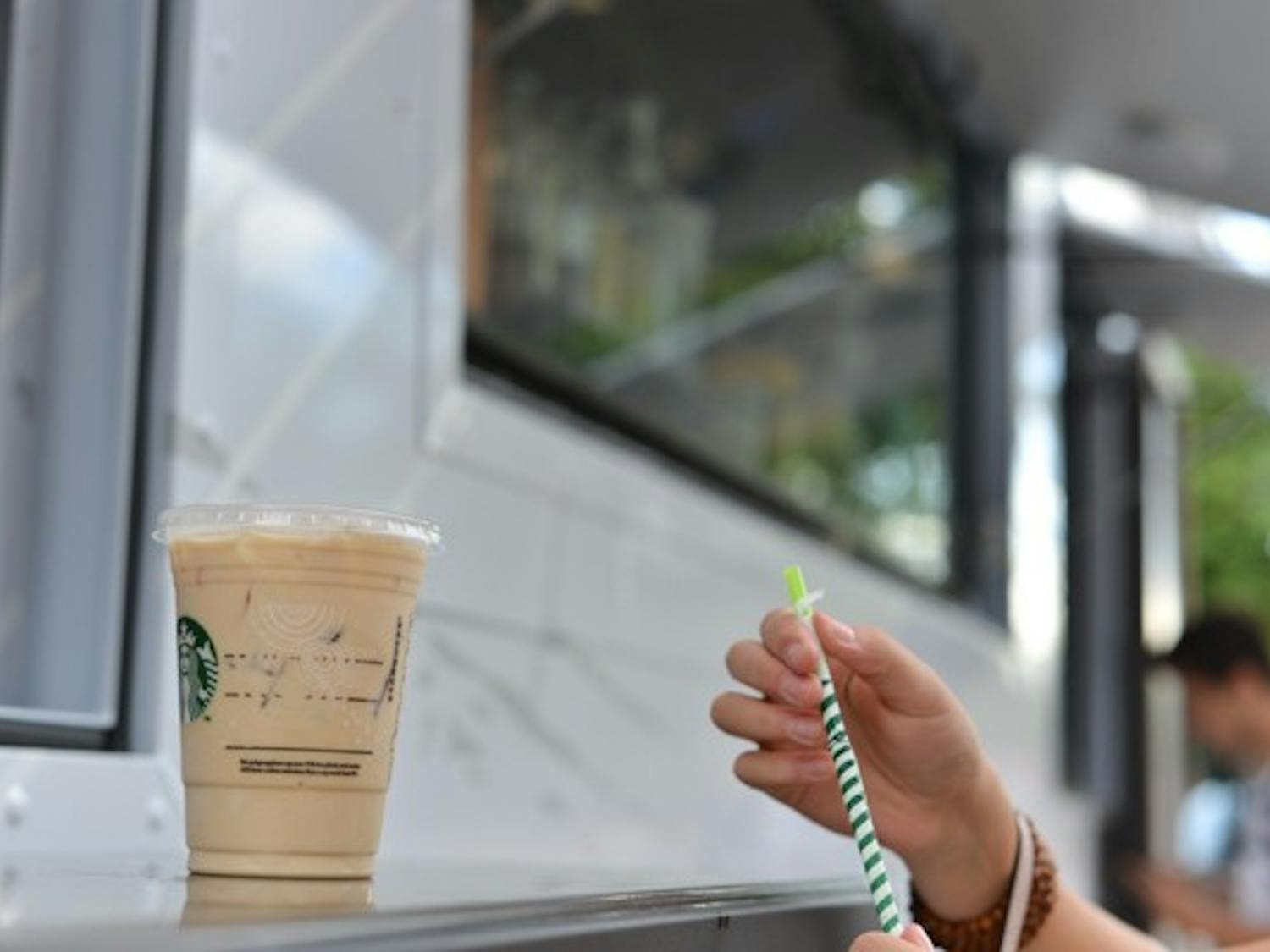 A freshly made drink sits on the counter at the Starbucks Truck at Tempe. A full menu of drinks will be available for order. (Photo by Andrew Ybanez)