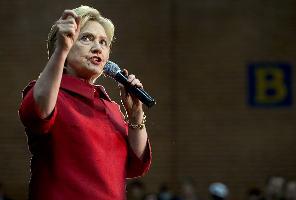 Democratic presidential candidate Hillary Clinton speaks during a campaign stop at Carl Hayden Community High School in Phoenix, Arizona, on Monday, March 21, 2016. 