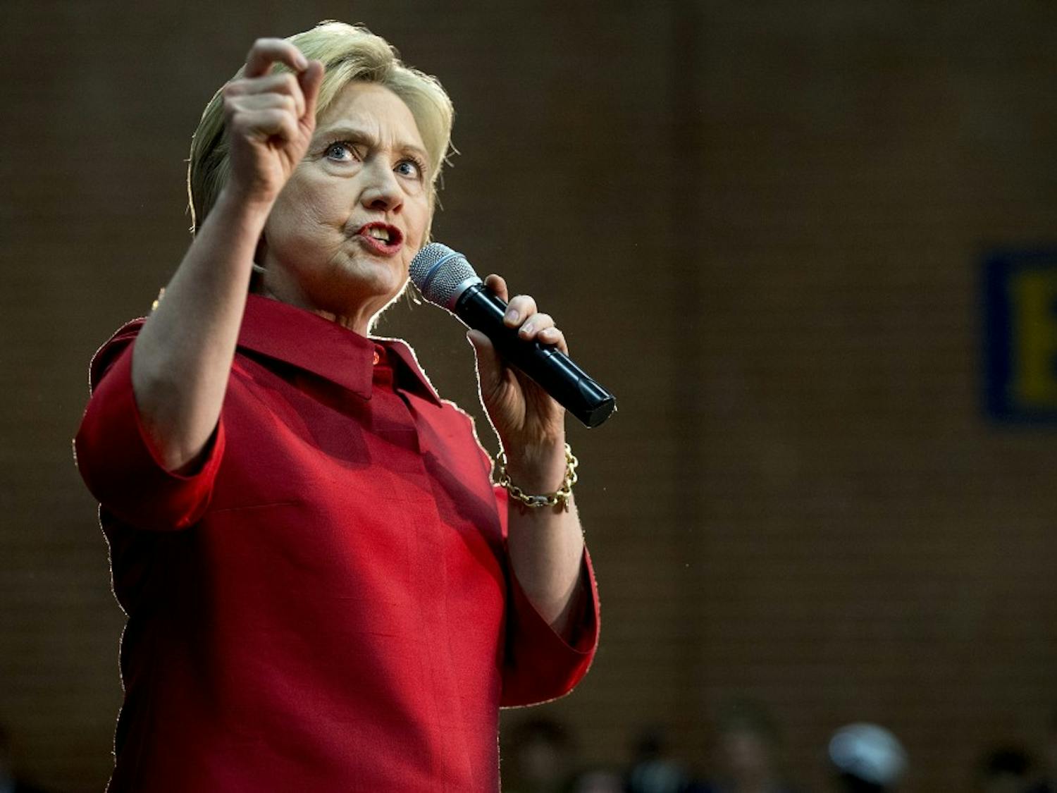 Democratic presidential candidate Hillary Clinton speaks during a campaign stop at Carl Hayden Community High School in Phoenix, Arizona, on Monday, March 21, 2016. 