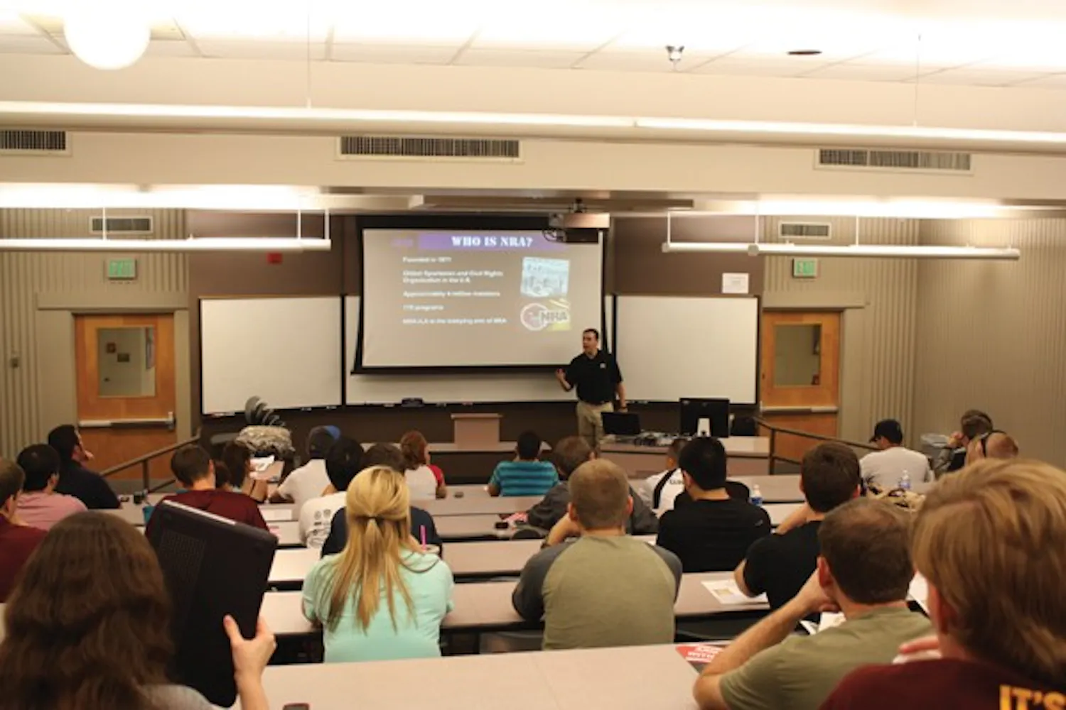 College Republicans at ASU and Students for Liberty met Thursday evening on Tempe campus to support the National Rifle Association and guns on campus. (Photo by Cameron Tattle)