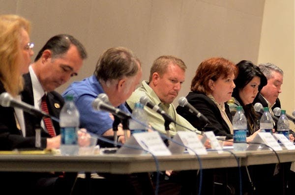 FREE DEBATE: Candidates from district ten gathered in the La Sala Ballroom on the West campus for a debate Monday night. (Photo by Aaron Lavinsky)