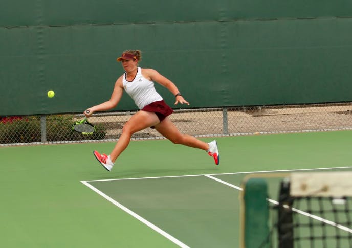 ASU senior Gussie O’Sullivan competes in a singles match versus UNLA at the Whiteman Tennis Center in Tempe, Arizona on Wednesday, March 22, 2017.