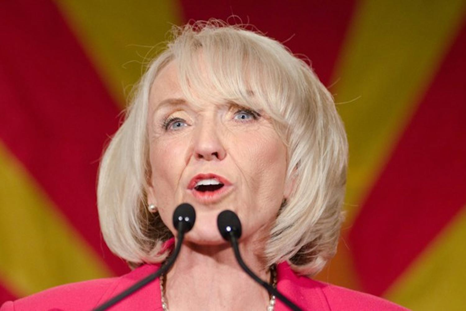 DENIED: Arizona Gov. Jan Brewer addresses the crowd at the Republican election party in Nov. 2010 after winning reelection. Brewer recently vetoed a bill that would have aided the funding of an ASU campus in the town of Payson, leaving the future of the project uncertain. (Photo by Aaron Lavinsky)