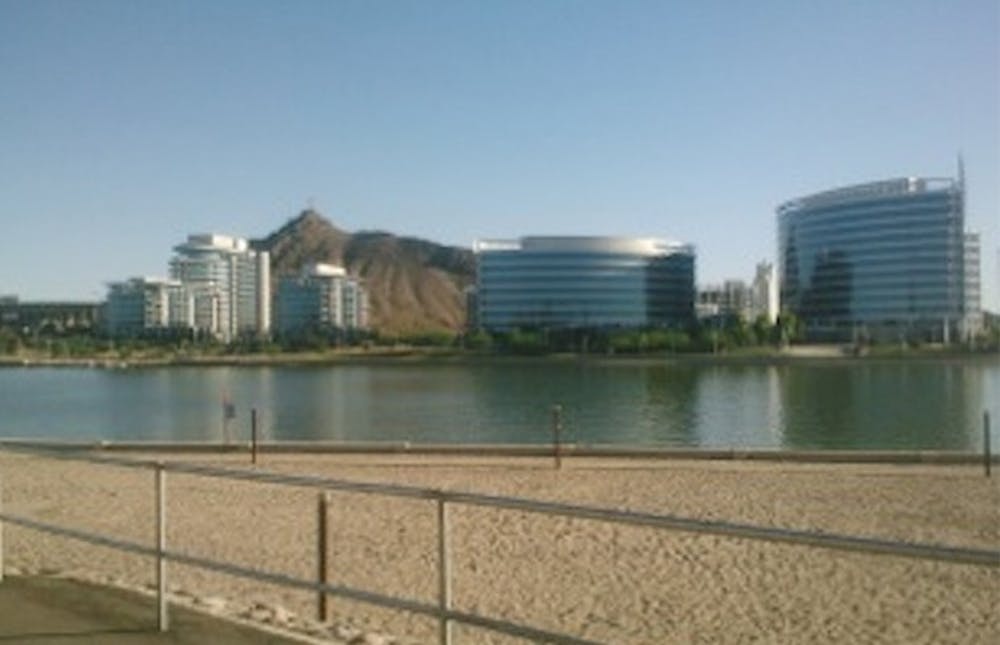 A view of office spaces on the south bank of Tempe Town Lake.