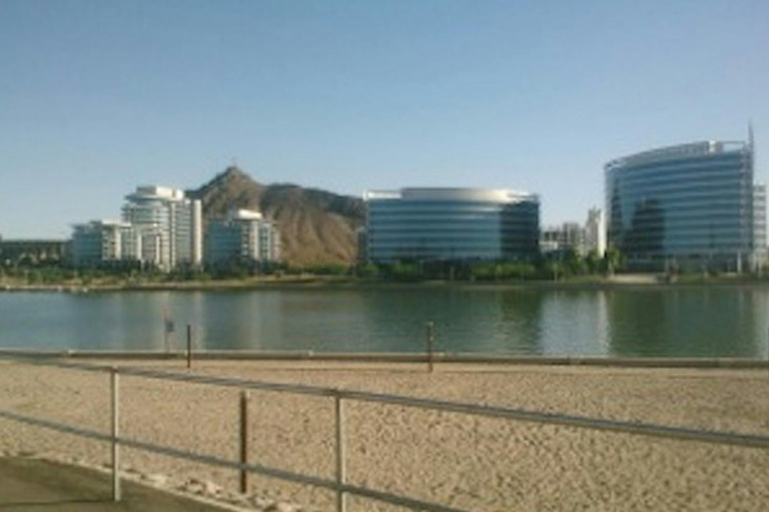 A view of office spaces on the south bank of Tempe Town Lake.
