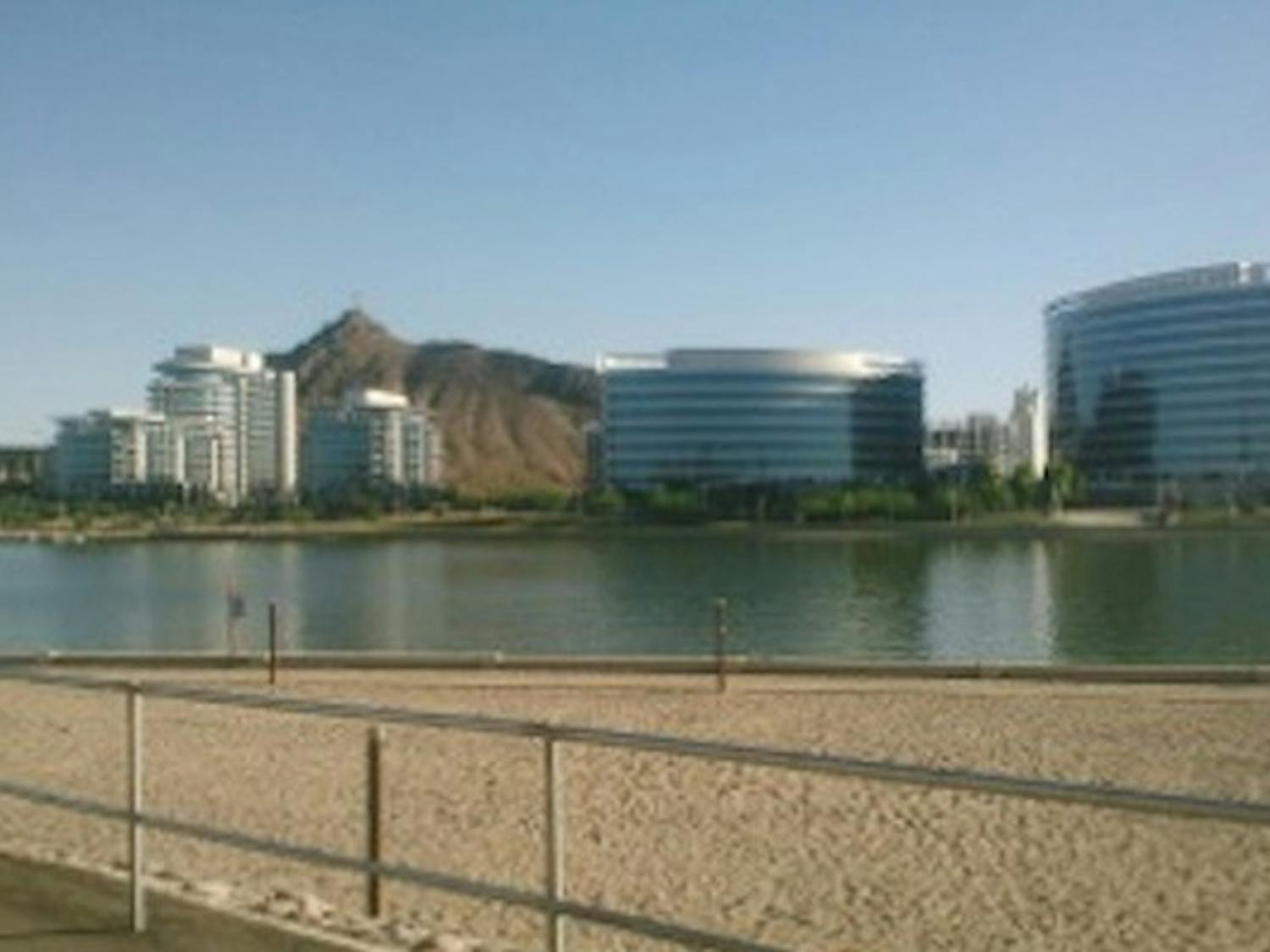 A view of office spaces on the south bank of Tempe Town Lake.
