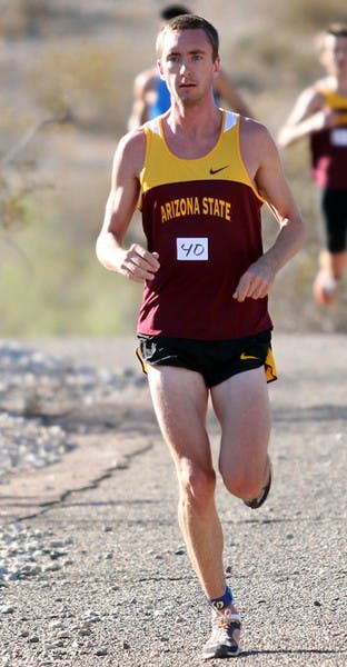 MAKE THAT TWO:  ASU redshirt sophomore Steven Schnieders runs at the Grand Canyon Invitational on Saturday. Schnieders finished third overall, leading the Sun Devils to their second team win of the year. (Photo courtesy of Steve Rodriguez)