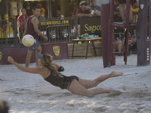 Madison Berridge saves a ball during Wednesday's match vs. UofA at the PERA club in Tempe. 20 April 2016