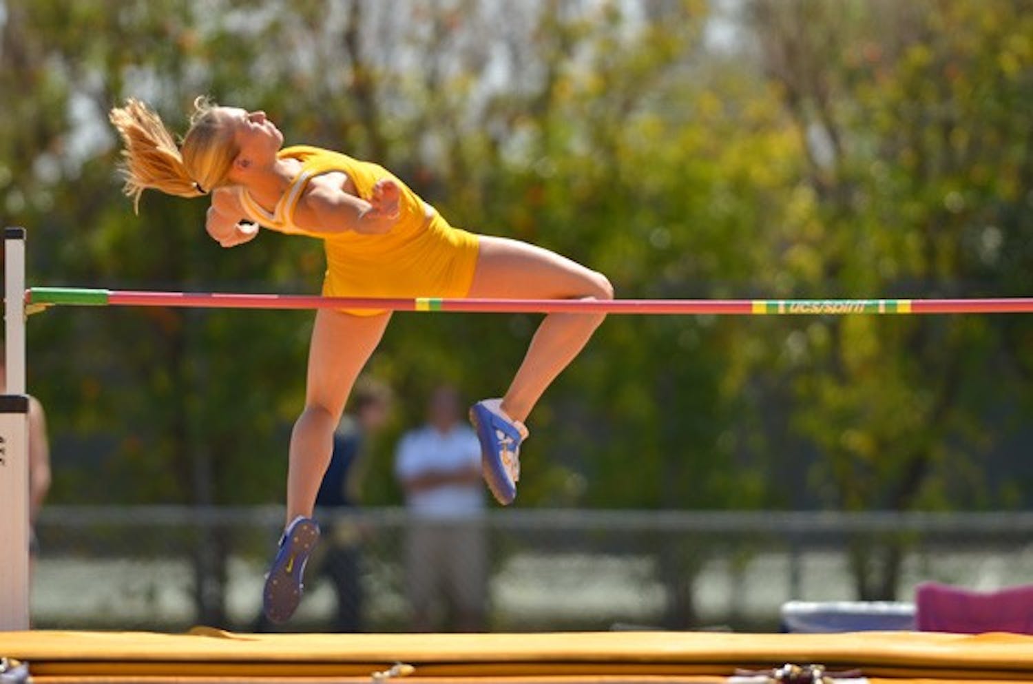 More Travels: ASU senior Samantha Henderson flops over the high bar at the ASU Invite in Tempe on March 26. The Sun Devils travel to the Mt. SAC Relays in Walnut, Calif. on Thursday for the team’s only meet outside Arizona besides the championship season. (Photo by Aaron Lavinsky)