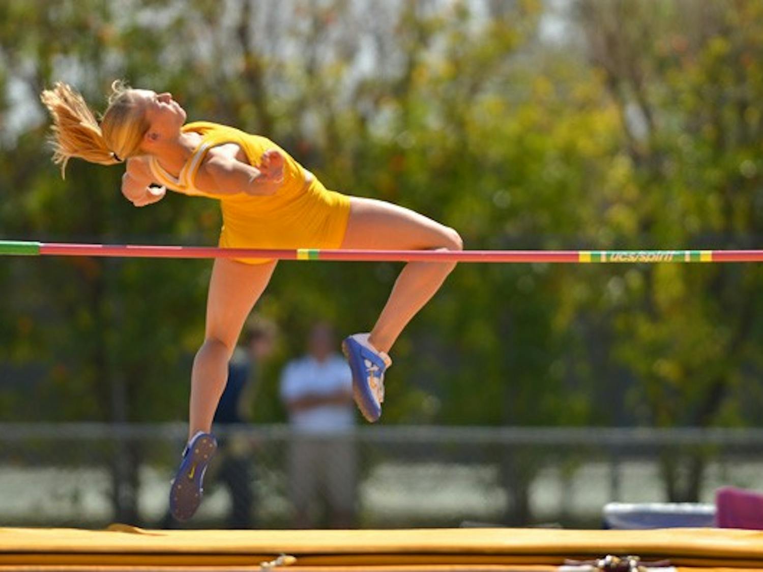 More Travels: ASU senior Samantha Henderson flops over the high bar at the ASU Invite in Tempe on March 26. The Sun Devils travel to the Mt. SAC Relays in Walnut, Calif. on Thursday for the team’s only meet outside Arizona besides the championship season. (Photo by Aaron Lavinsky)