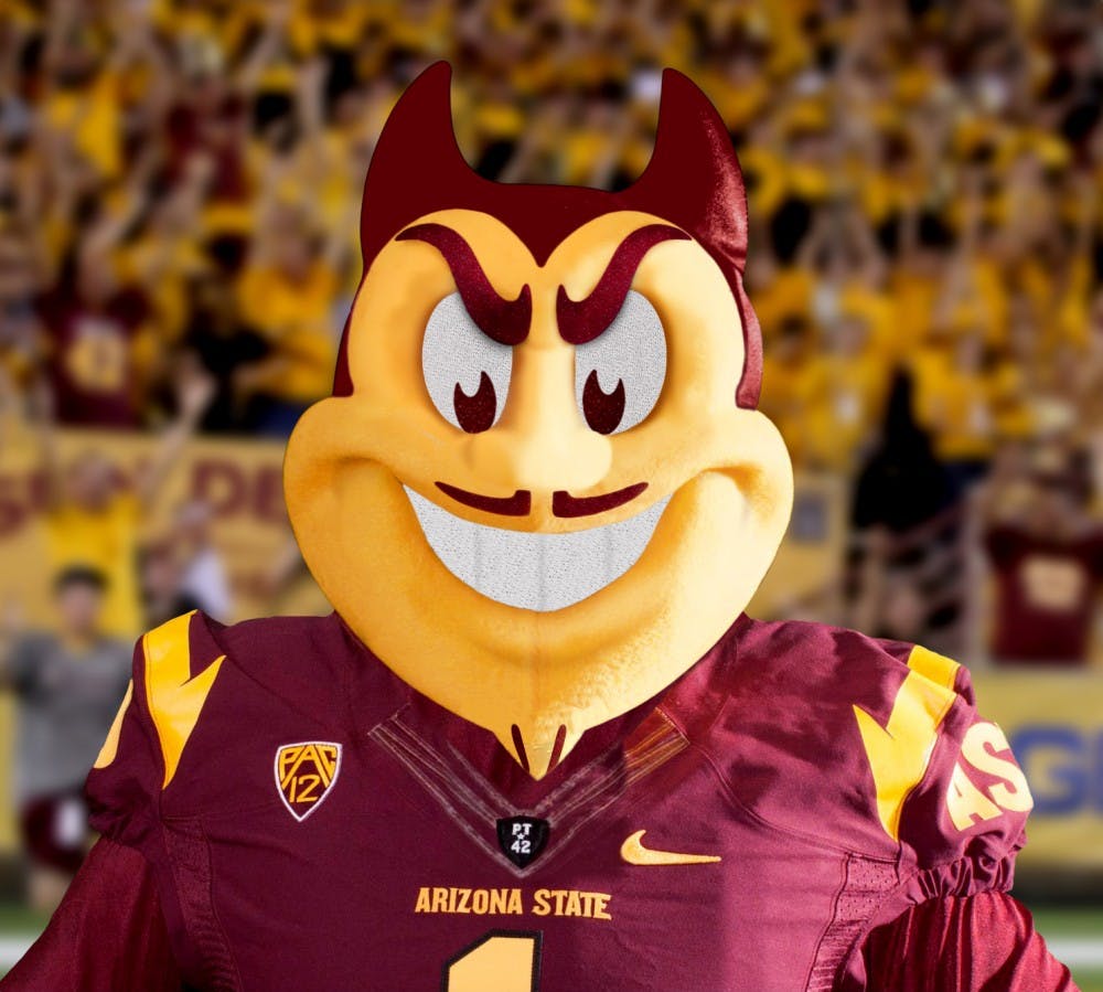 ASU unveiled the new look for their mascot,  Sparky today. Out of the four choices, choice B was the final decision. (Photo courtesy of ASU Creative Services)