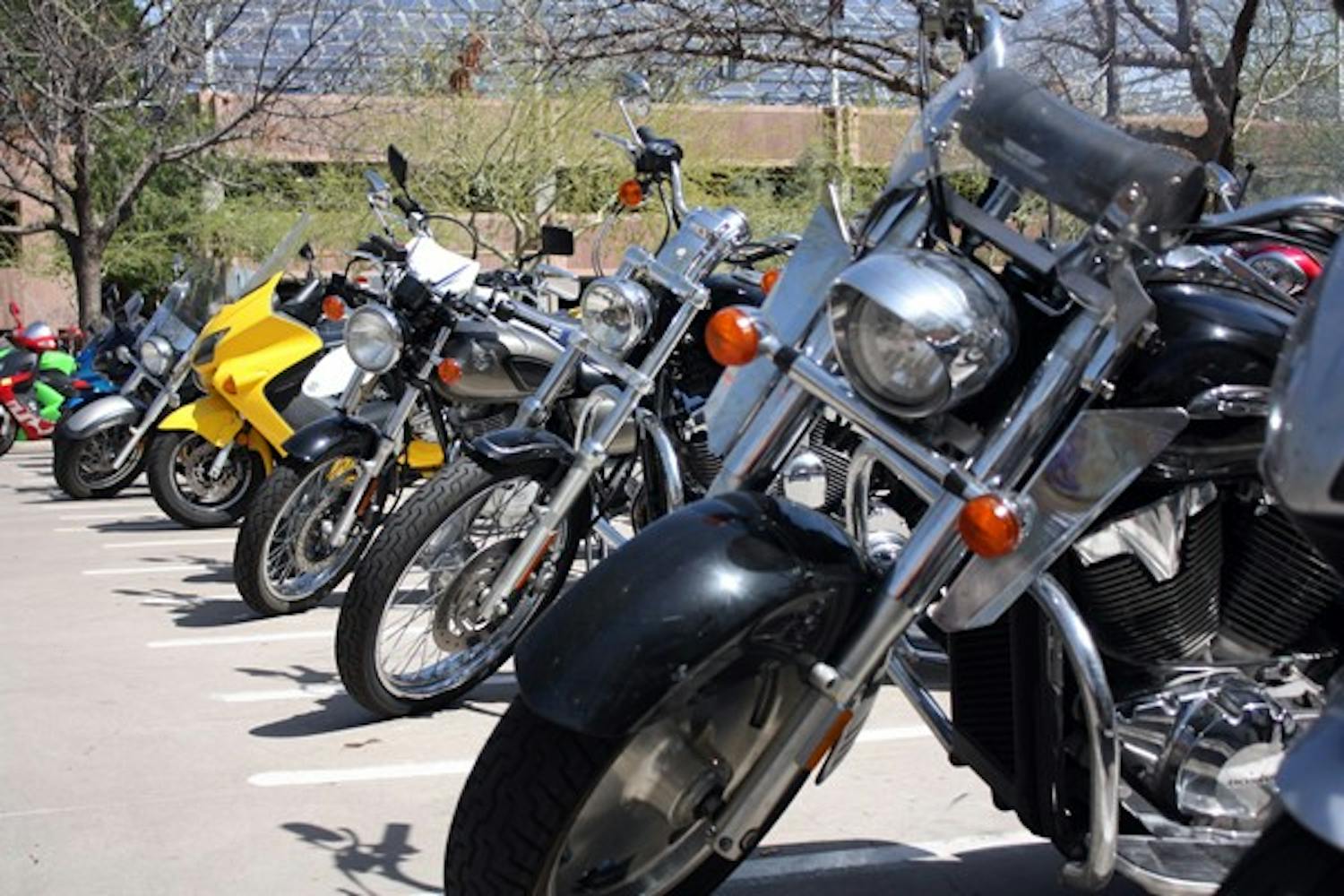 The ASU Police Department reported an increase in motorcycle riders on University campuses as a result of the nicer weather and increasing gas prices. (Photo by Shawn Raymundo)
