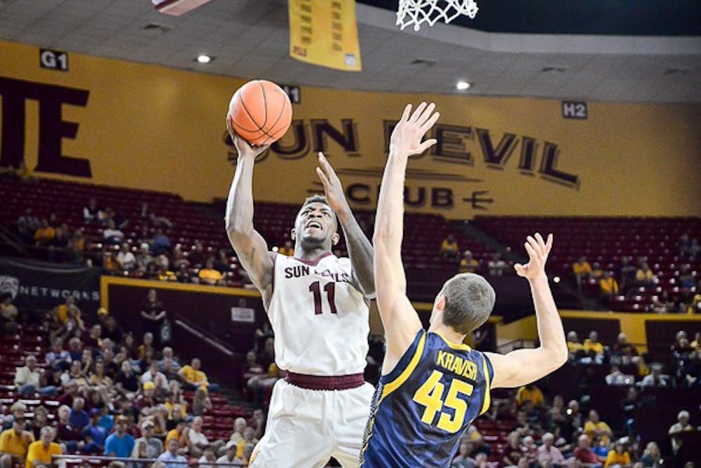 ASU then-sophomore forward Savon Goodman goes up for a layup against Cal in this photo from the 2014-15 season. Goodman is expected to play in ASU's 2015-16 season opener.