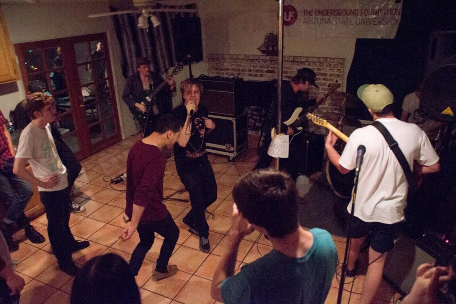 Local emotive punk band Sundressed plays to an enthusiastic audience at a house show put on by The Underground Foundation in Tempe, Arizona on March 19, 2016. The Underground Foundation is an Arizona State University club that puts on small venue concerts in and around ASU's tempe campus.