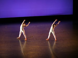 ASU student dancers Courtney Nichols and Emma Niemuth participate in the Spring Undergraduate Project Presentations at the Margaret Gisolo Theatre in Tempe on Friday,&nbsp;March 31, 2017.