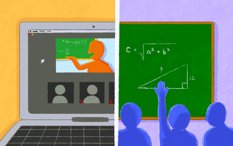 Students and faculty adjust to new learning modalities, from in person, online or a combination of both through ASU Sync. Illustration published June 15, 2020.