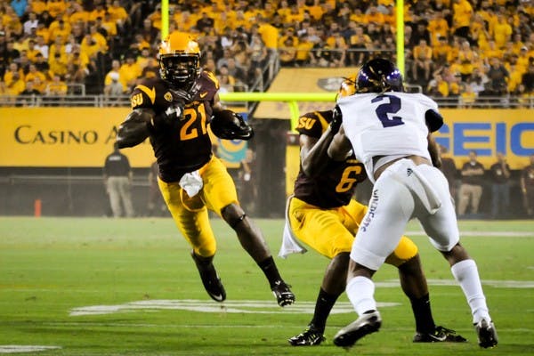 Redshirt junior wide receiver Jaelen Strong runs the ball during a play against Weber State on Aug. 28 at Sun Devil Stadium. (Photo by Andrew Ybanez)