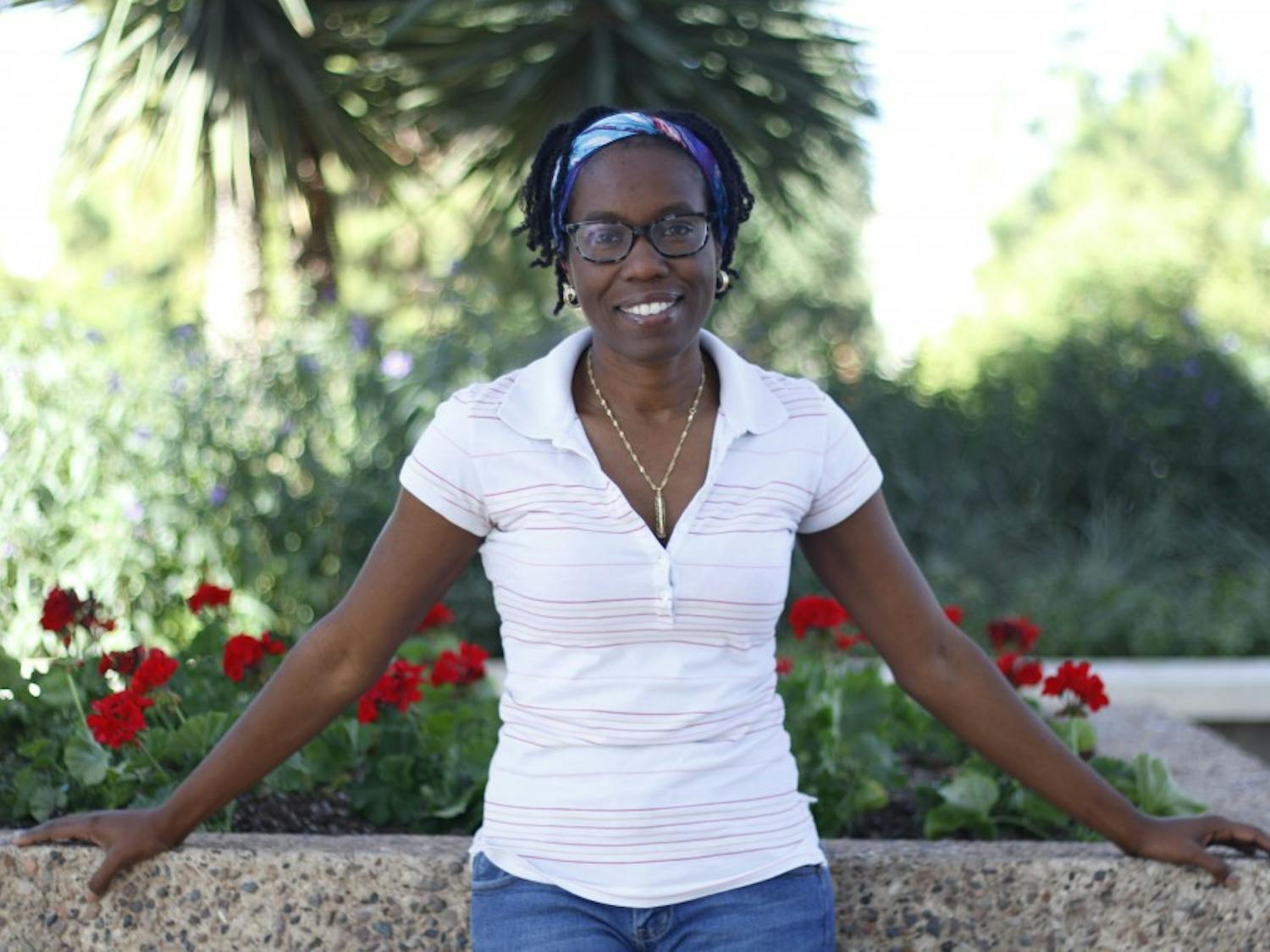 Women Veterans Club President Lorenza Mitchell, a biochemistry major, poses for a photo outside of Memorial Union on the Tempe campus on Oct. 4, 2016.