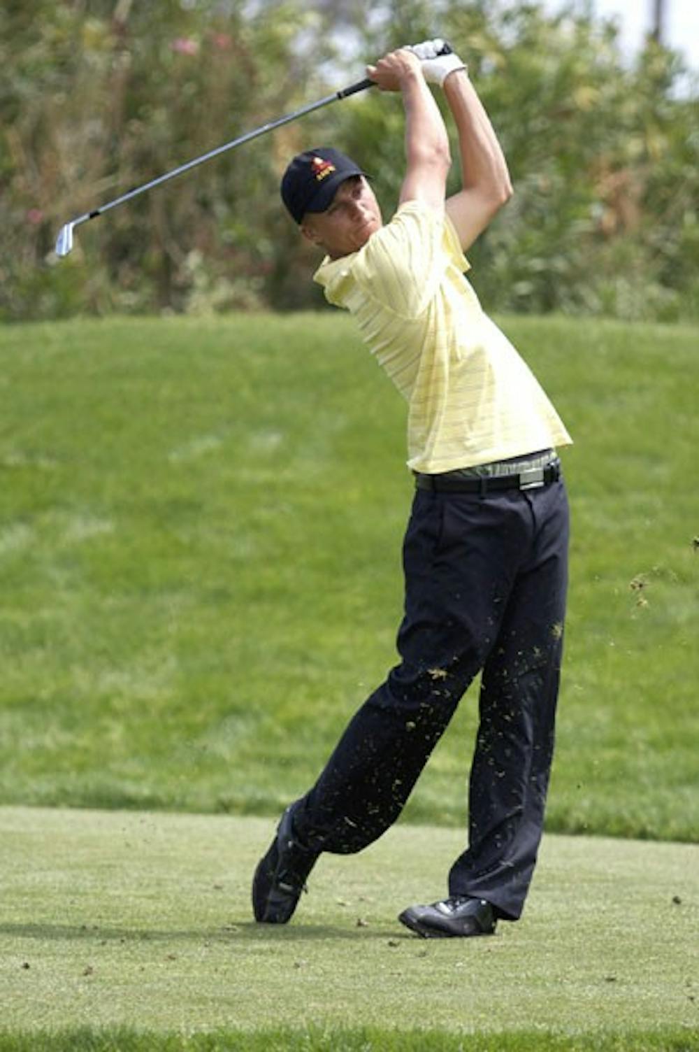 HANGING TOUGH: Junior Scott Pinckney is currently tied for 20th at 3-under at the Pac-10 Championships after shooting a 1-under 71 in the second round. ASU currently sits in second place at 22-under after the first two rounds, 13 strokes behind Stanford. (Photo by Scott Stuk)