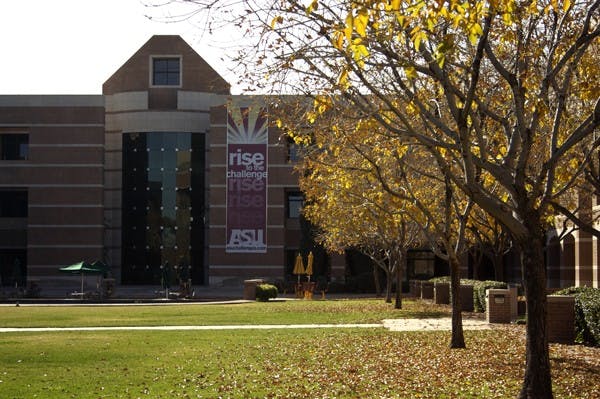 PAVING WEST: The ASU West campus in Phoenix sits deserted on a Sunday morning.  The West campus will be undergoing changes such as new pavement and a student safety escort service. (Photo by Lisa Bartoli)
