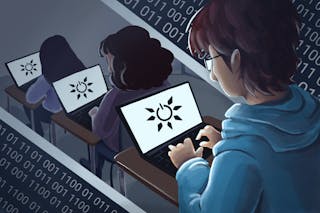 Illustration of students using laptops for sunhacks coverage