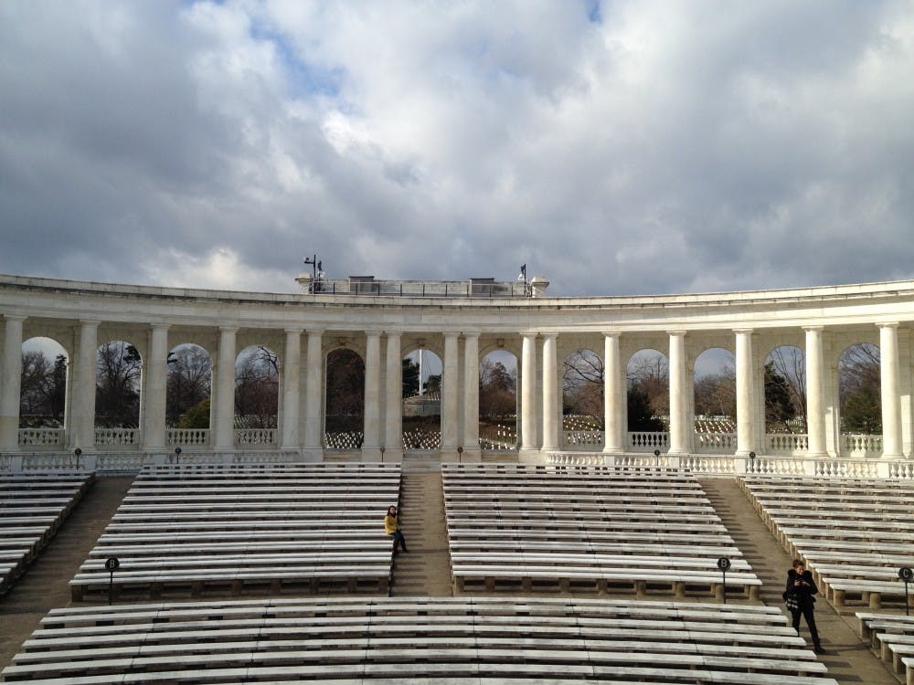 The Amphitheatre in Arlington National Cemetery where the President uses his Memorial Day off to give his thanks to those who served in the military. This is the view he has during his speech (but with more people). Photo by Tom Black