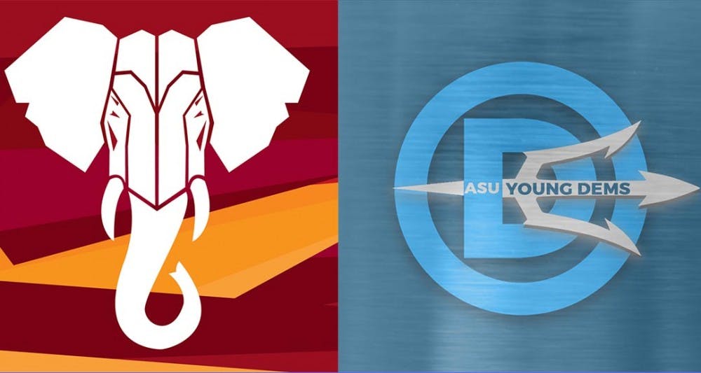 ASU&nbsp;College Republicans (left) and the ASU Young Democrats (right).&nbsp;