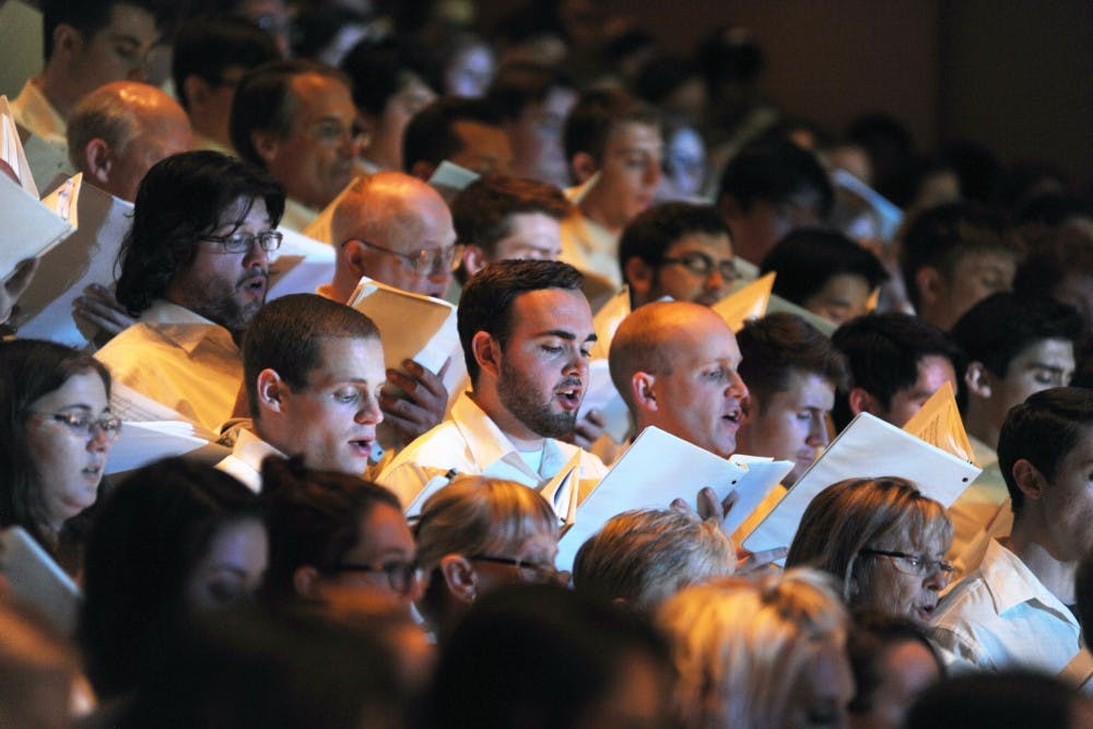 ASU Men's, Women's and Barrett choirs perform on April 28, 2015, in ASU Gammage, in Tempe.&nbsp;&nbsp;