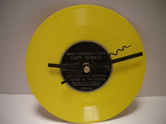 A one-of-a-kind record clock. Photo from Old Red Barn.