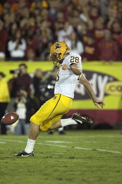 MISSING PIECE: After having to take over punting duties due to senior Trevor Hankins' one-game suspension, senior kicker Thomas Weber's struggles continued when he missed a potential game-winning field goal from 42 yards out against USC on Saturday. (Photo by Scott Stuk)