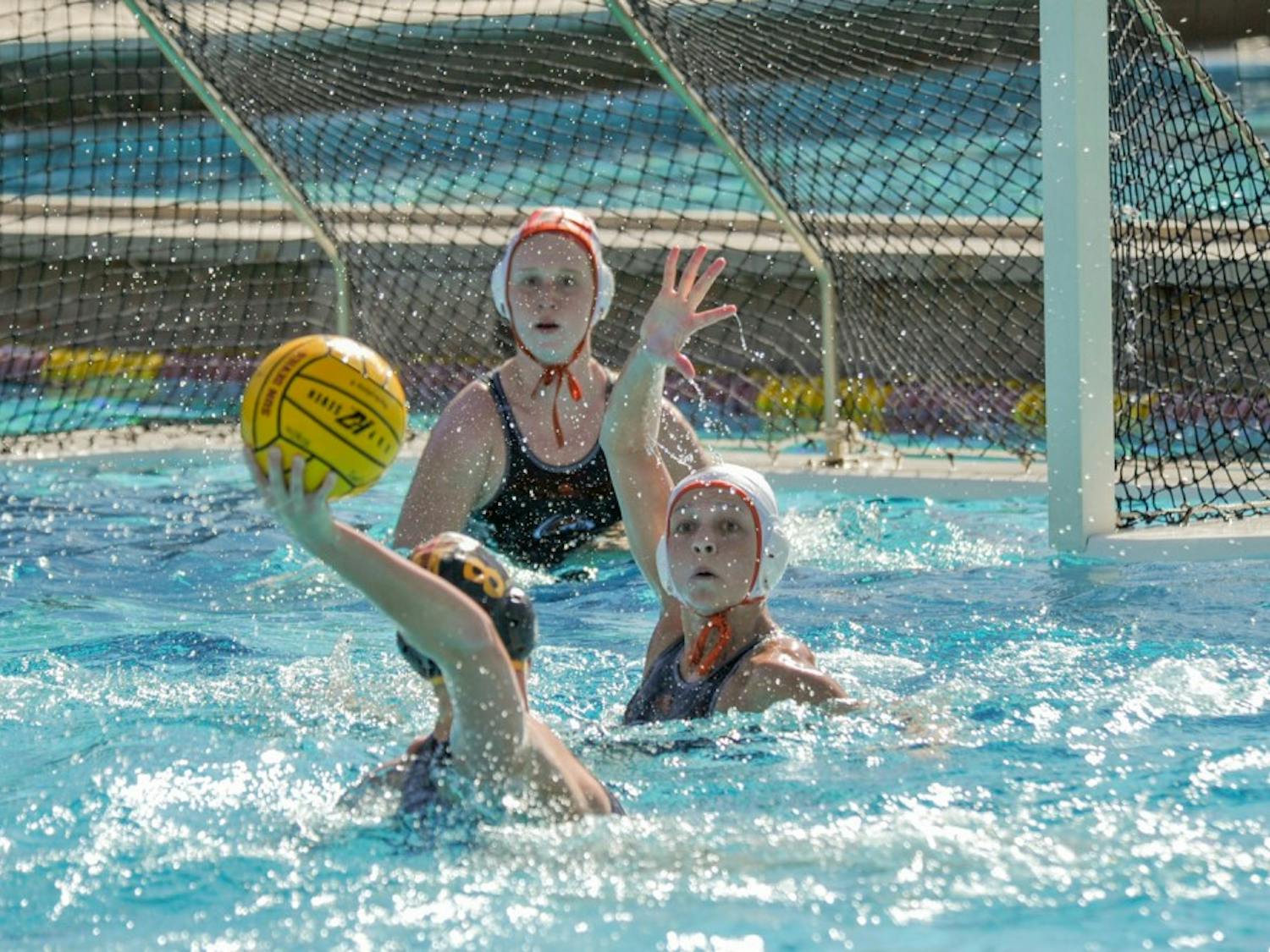 Freshman Maud Koopman takes a shot against&nbsp;the University of Pacific on Sunday, March 20, 2016 at the Mona Plummer Aquatic Complex in Tempe, AZ. ASU water polo won 5-3.
