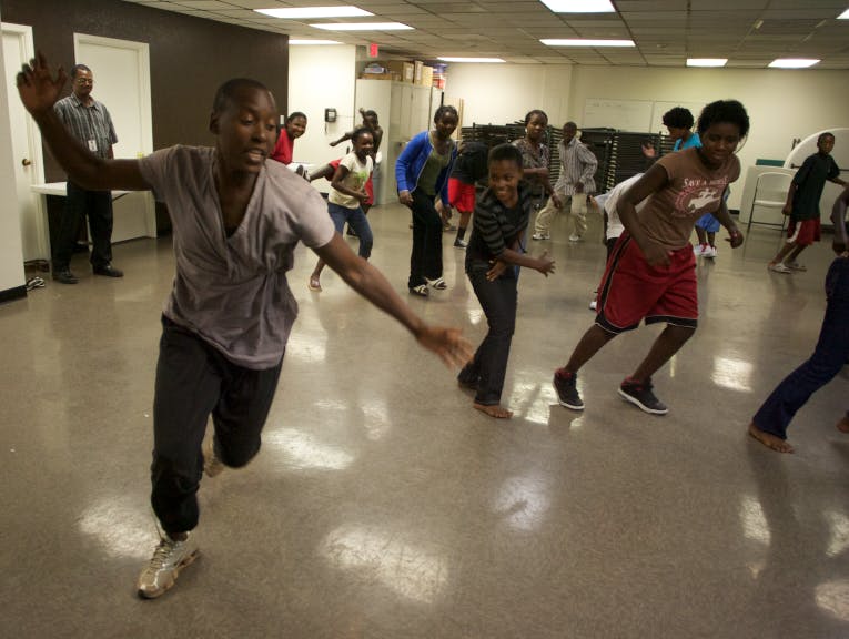 Nora teaching another dance workshop to refugee teens in Phoenix. Photo courtesy of Pegge Vissicaro.