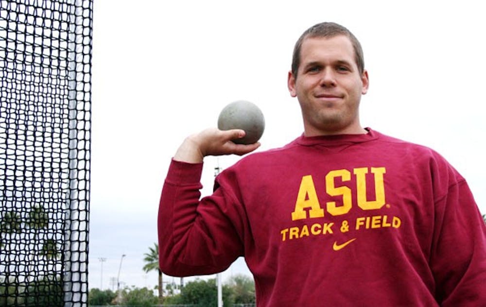 RECORD HOLDER: Senior thrower Ryan Whiting is trying to win his fourth national title in the shot put this weekend. He currently holds the collegiate record for longest throw. (Photo by Kyle Thompson)