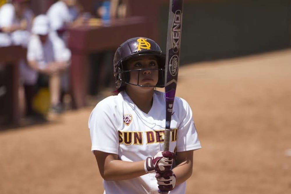Freshman shortstop Chelsea Gonzales takes a deep breath before standing at home plate during a game against Southern Mississippi on Sunday, April 27. The Sun Devils won the game 5-0. (Photo by Diana Lustig)