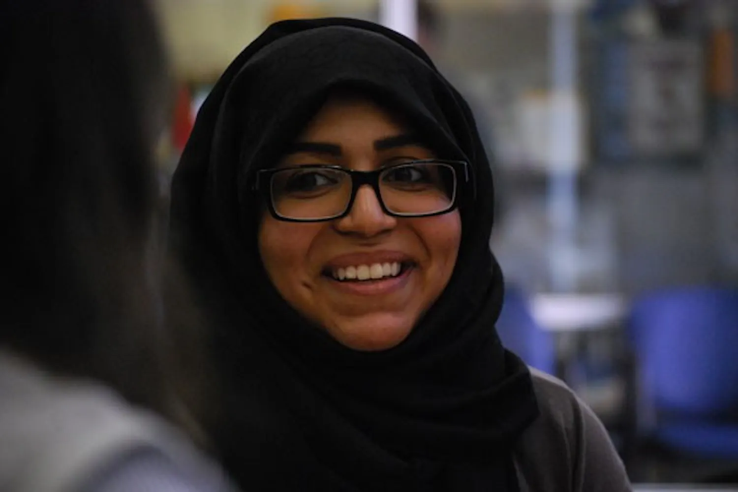 Supply chain management junior Zahraa Altarouty speaks with State Press reporter Dulce Paloma Baltazar Pedraza about her traditions in Saudi Arabia. Altarouty is an international student. (Photo by Murphy Bannerman)