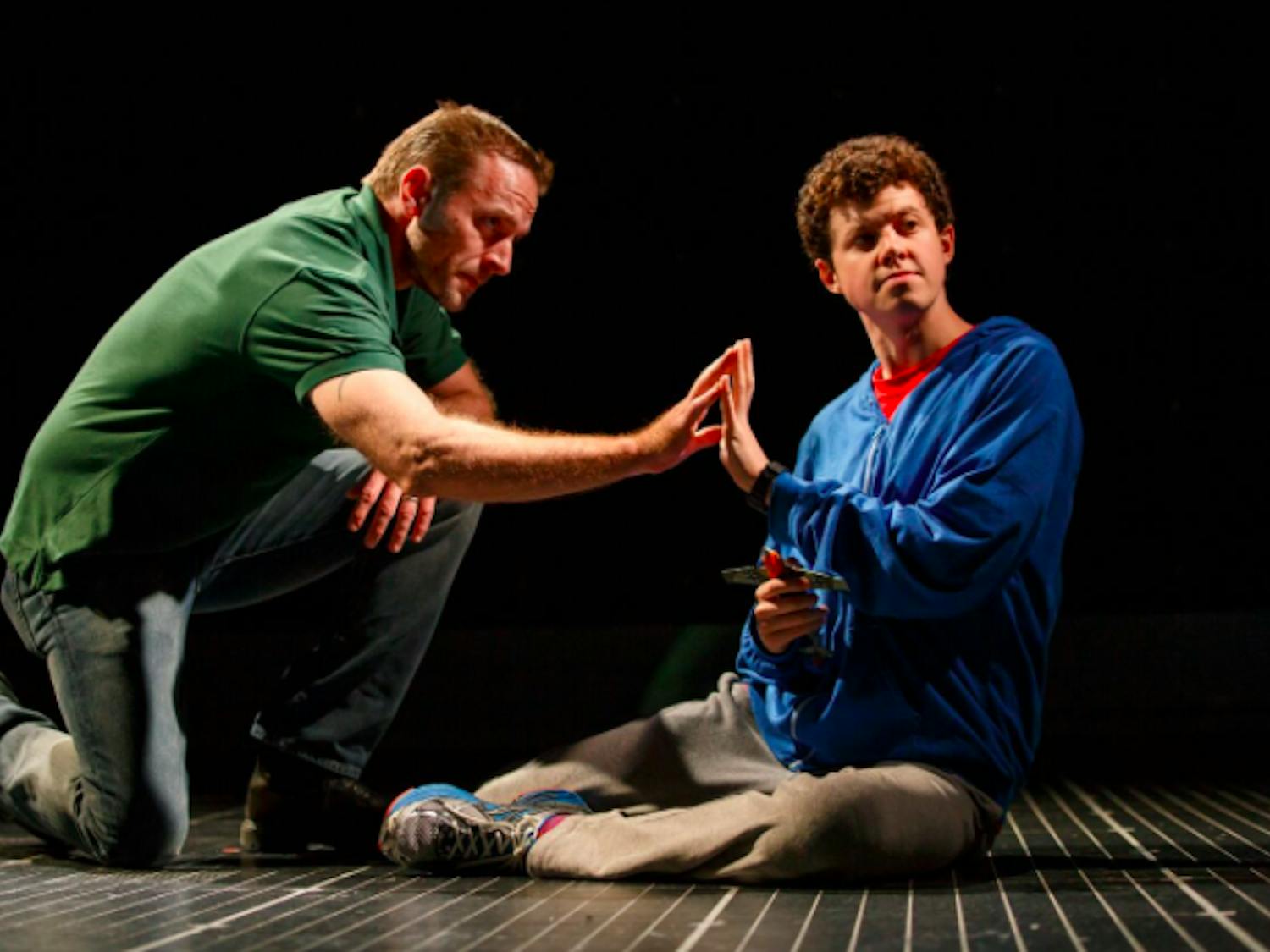 Gene Gillette, left, and Adam Langdon play Ed and Christopher Boone, respectively, in "The Curious Incident of the Dog in the Night-Time."&nbsp;The play is coming to ASU Gammage on Tuesday.&nbsp;