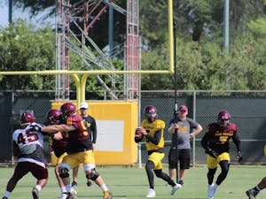 ASU redshirt sophomore quarterback Manny Wilkins drops back to pass during a morning&nbsp;practice on&nbsp;Tuesday, August 16th, 2016 at the Kajikawa Practice Fields in Tempe. &nbsp;
