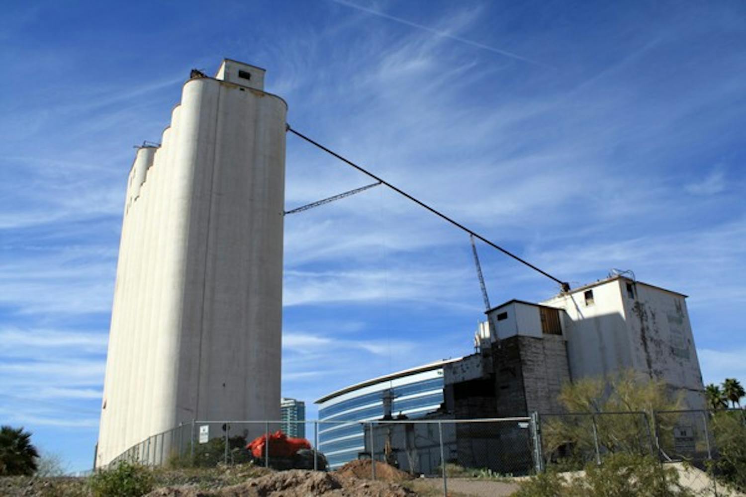 Hayden Flour Mill on Mill Avenue and Rio Salado Parkway stands as one of the oldest buildings in Tempe. The city is working to restore the mill as an event venue and plans to debut the renovations April 25. (Photo by Jessie Wardarski)