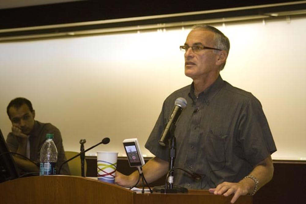 Norman Finkelstein spoke Tuesday evening at Coor Hall about his book and experience working to bring peace to Palestine. The talk was sponsored by Students for Justice in Palestine. (Photo by Annie Wechter)