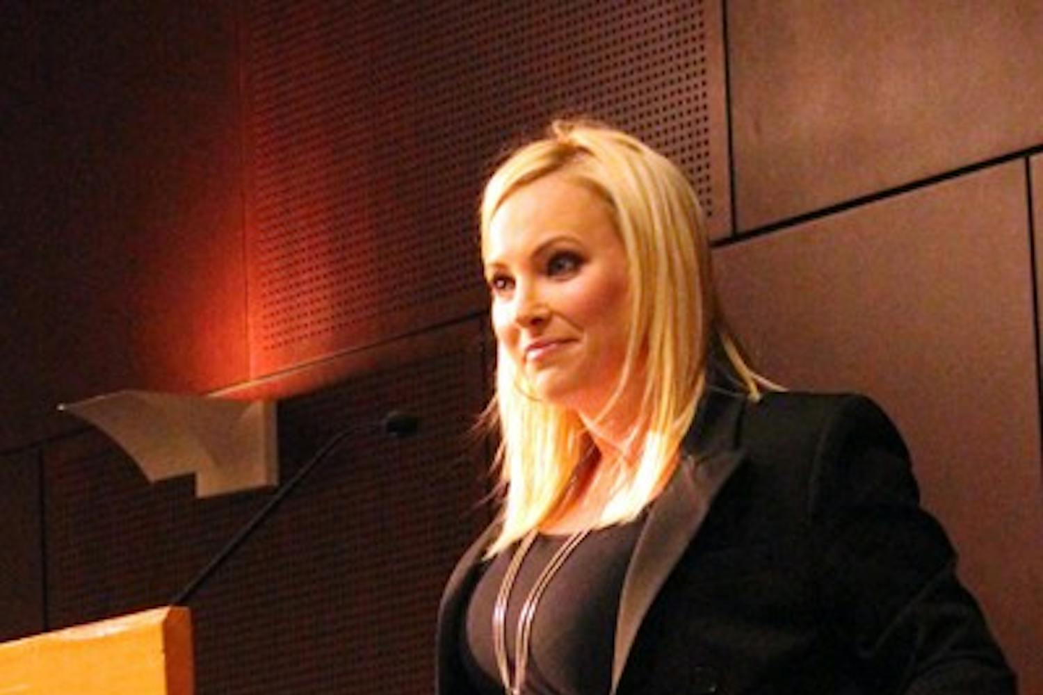 Meghan McCain speaks about her life experience as the daughter of a politician and presidential candidate in the Memorial Union on the Tempe campus Wednesday night. (Photo by Jenn Allen)