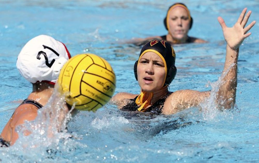 Anna Kertes plays defense in a game against San Diego State on March 3. Kertes scored four first-half goals in ASU’s loss to Stanford. (Photo by Sam Rosenbaum)