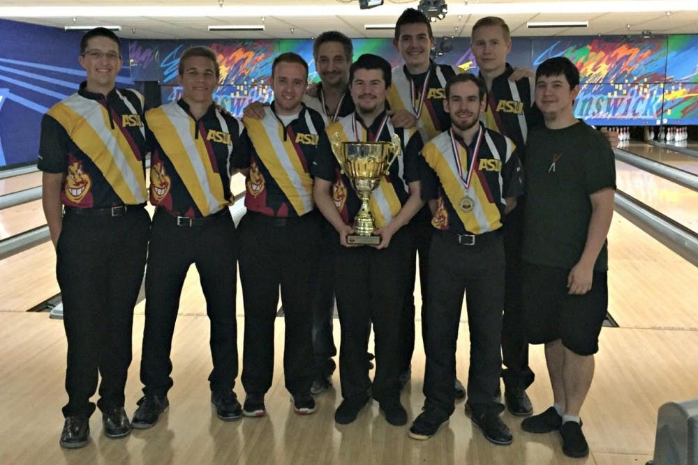 The ASU Bowling Club poses after winning the Collegiate Club Championships on Wednesday, April 13, 2016, at the Brunswick Zone in Scottsdale. 