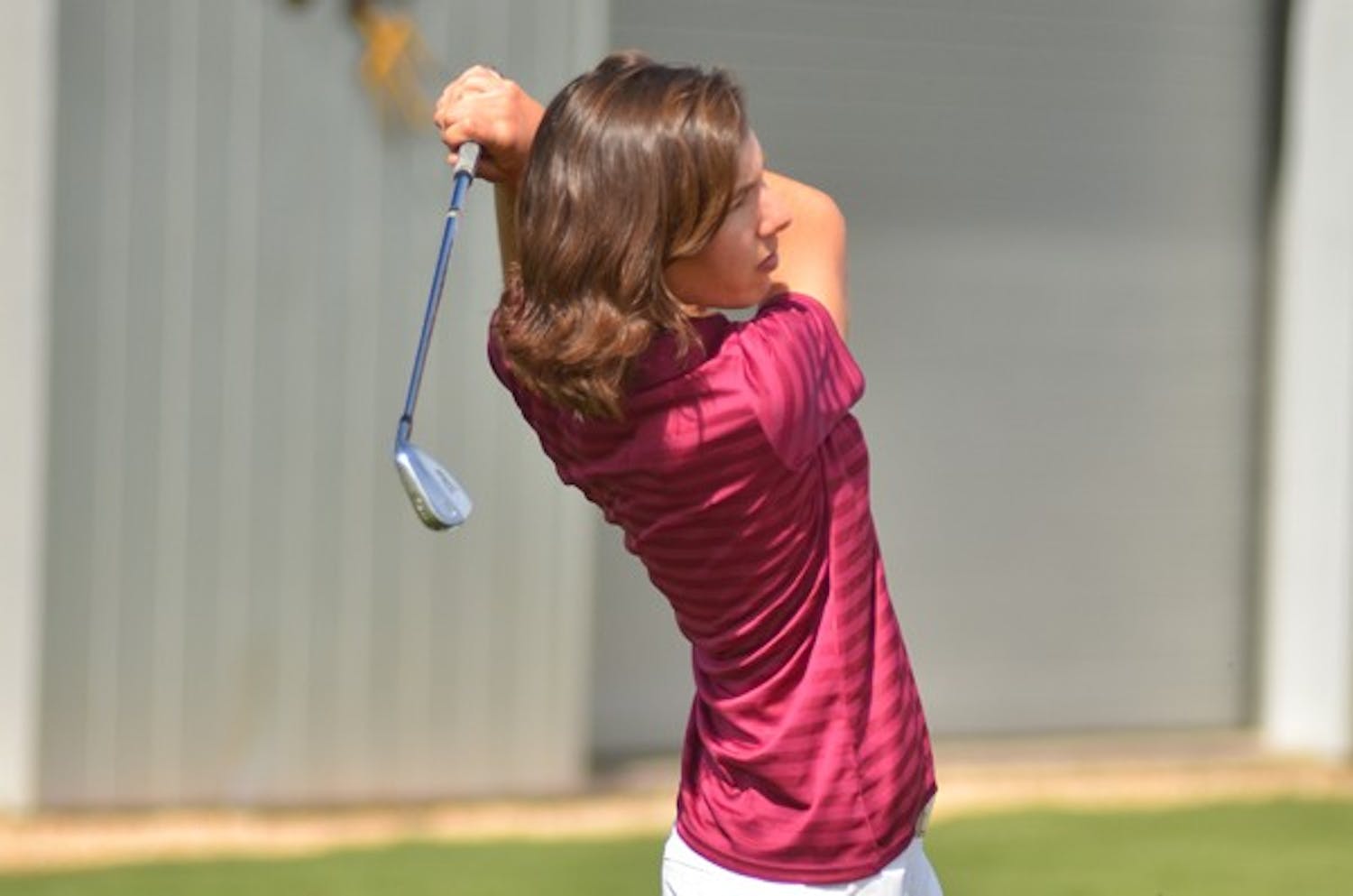Trying to Three-Peat: ASU junior Carlota Ciganda works on her swing during a practice in early March. Ciganda was in fourth place after the second round of the Pac-10 Championships on Monday and is attempting to win her third straight Pac-10 title. (Photo by Aaron Lavinsky)