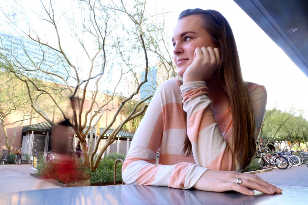 Katie Maher poses for a portrait on Monday, Feb. 15, 2016. Maher&nbsp;believes&nbsp;proximity and time spent together are larger factors in finding your life partner than destiny.