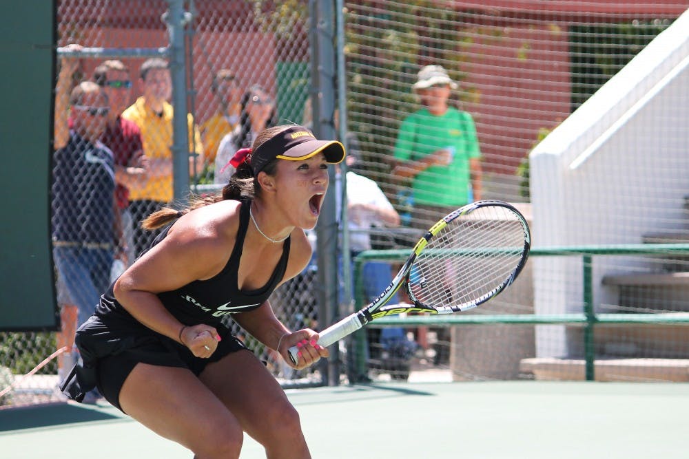 ASU Junior Desirae Krawczyk exults post the doubles win against 