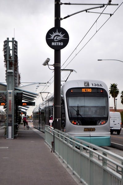 GOING EAST: The light rail's extension into downtown Mesa should receive funding in 2012. As of now, the light rail extends only one stop into the city. (Photo by Sierra Smith)