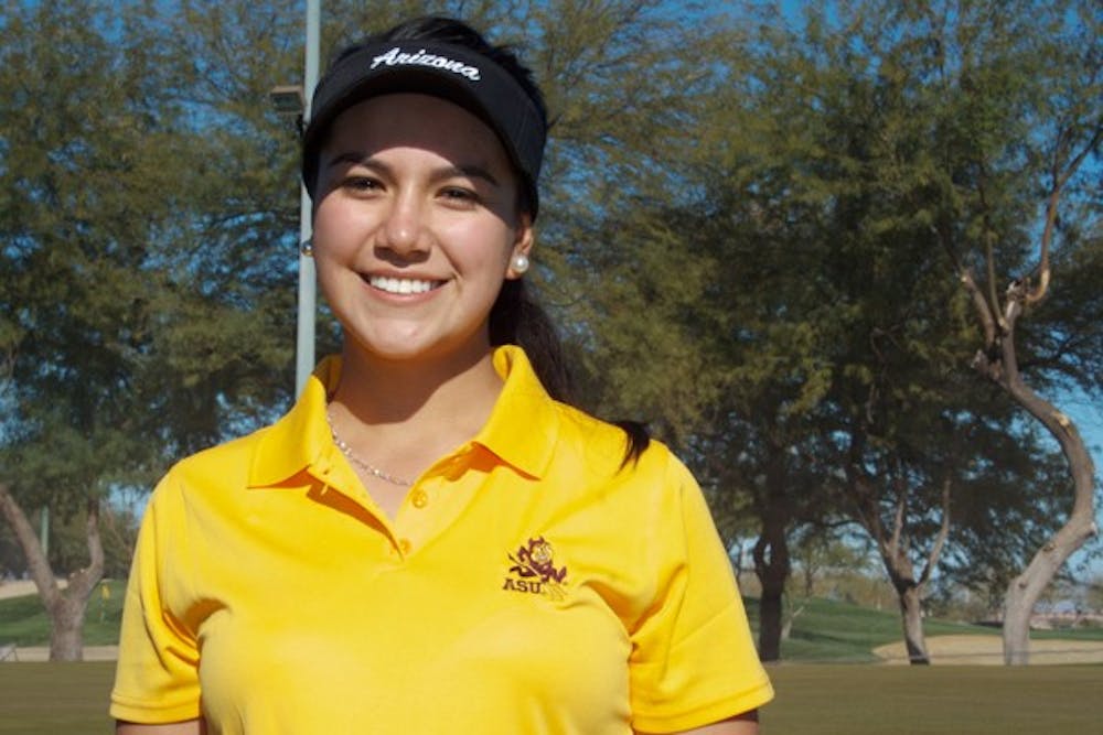 Local Leader: ASU senior Scott Pinckney practices his swing in early March. Pinckney, from Anthem, Ariz., has averaged 71.77 strokes per round this season, a career low. (Photo by Aaron Lavinsky)